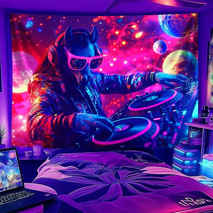 NYZE Horse Tapestry for Bedroom, Music Wall Tapestry, Party Decor Glow in the Dark Room Decor Tapestries, Cool Galaxy Planet Wall Hanging, Wall Hanging for Room Dorm 79in×59in