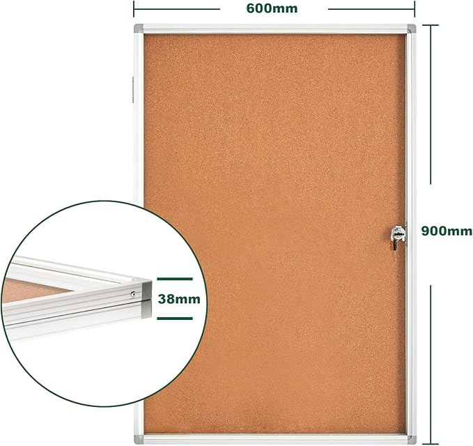 BIBOC Enclosed Cork Bulletin Board Weatherproof Display Cases Tamperproof Notice Poster Memo Board with Aluminum Frame,36x24 inches (Cork12)