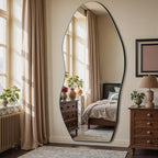 Antok Full Length Mirror, 76"x36" Floor Mirror with Stand, Standing Hanging Leaning Irregular Mirrors for Bedroom Living Room Entryway, Wavy Shaped, Black