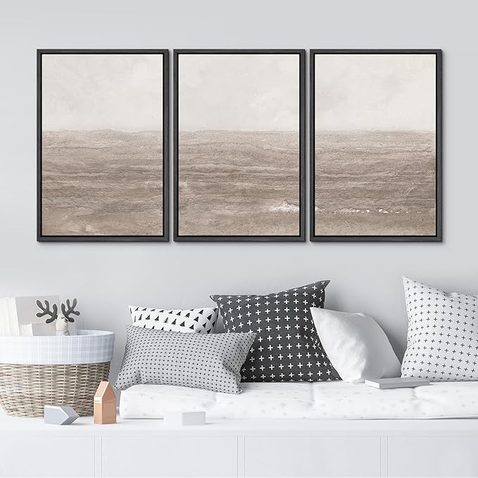 MUDECOR Framed Wall Art Print Set Neutral Textured Seascapes Subtle Tones Illustrations Modern Art Boho Decorative Colorful Chic for Living Room, Bedroom, Office - 24"x36"x3 Black