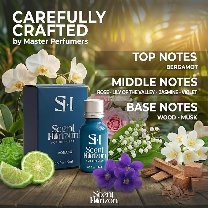 Monaco No.1008 Hotel Diffuser Oil Refill, 0.5 Fl oz | 15ml, Luxury Home Scent Fragrance Oil for Diffuser Ultrasonic and Waterless Diffuser Oil and Crafting, Long-Lasting Aroma