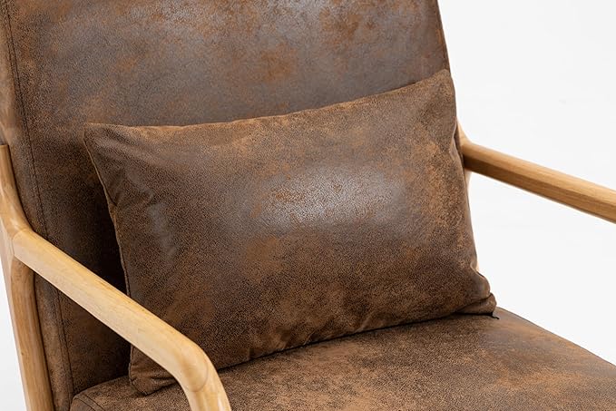 KEIKI Mid Century Modern Accent Chair, Upholstered Reading Chair with Extra Lumbar Pillow, Natural Jute Fabric, Easy Assembly