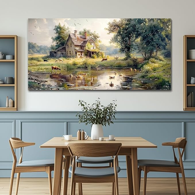 FUHAIHUA Canvas Wall Art For Bedroom Large Farmhouse Wall Decor For Living Room Office Decorations Farm Scenery Painting Countryside Wall Pictures Modern Artwork Ready To Hang Home Decor 24x48 In