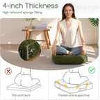 Washable Floor Pillow Cushion for Adults, Meditation Cushion Pillow, Removable Tufted Blended Corduroy Cover, Large Square Floor Sitting for Tatami Living Room or Yoga, 22x22 Inch, Machine Washable