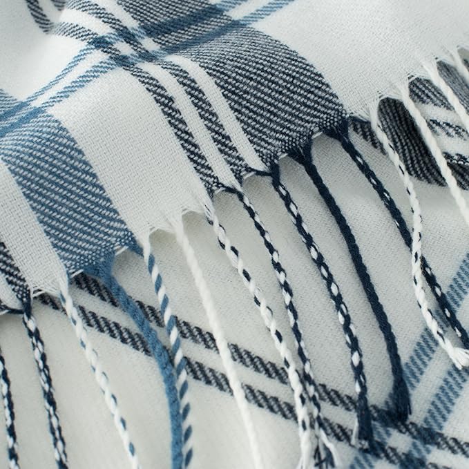 Blue and White Plaid Throw Blanket for Couch,50"X60" Super Soft Cozy Warm Home Decorative Throws with Tassels for Bed Sofa Picnic