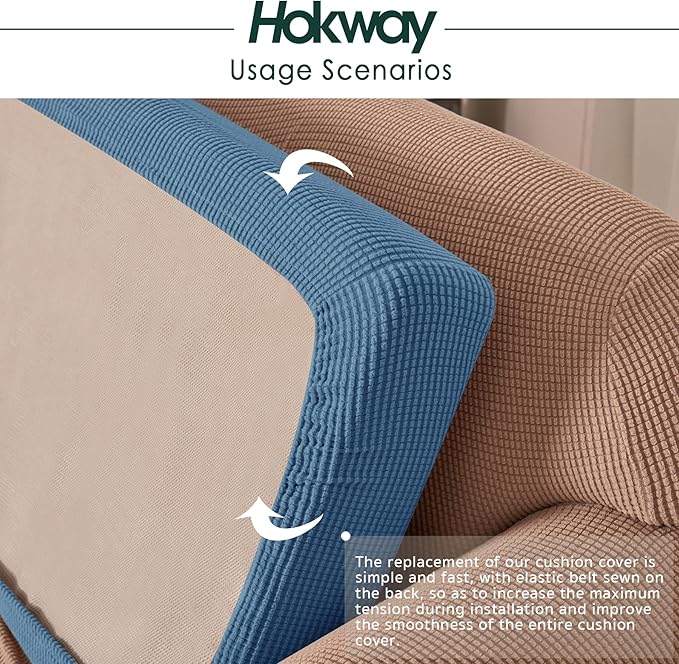 Hokway Stretch Couch Cushion Slipcovers Reversible Cushion Replacement Slipcovers Sofa Cushion Covers(Denim Blue, 3)
