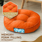 Floor Pillow Set of 2, Memory Foam Floor Cushions for Adults, Large Meditation Pillow for Sitting, 22 x 22 Inches (Round | Orange)