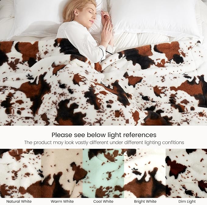 Cozy Bliss Cow Print Faux Fur Throw Blanket, Animal Printed Blankets Super Soft Warm Thick Fluffy Throws Home Decor for Couch Bed Sofa Women (Black&Brown Cow, 50x60 Inches)
