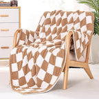 Panku Checkered Blanket, Ultra Soft Checkered Throw Blanket, Warm Fluffy Checkerboard Blanket for Couch and Sofa (50x60 Inches, Camel)