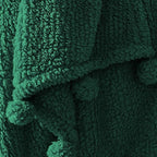 HORIMOTE HOME Ultra Soft Sherpa Throw Blanket with Pompom Fringe, Lightweight Plush Boho Throw Blanket for Couch, Sofa, Bedroom,Travel, Christmas Decor, Warm Blanket for Winter, 50"x60", Green
