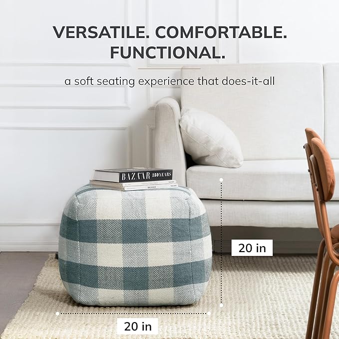 Anji Mountain Artisan Crafted Cotton Blend Pouf Ottoman | Versatile Floor Seating & Footstool for Living Room | Modern Boho Home Décor Accent | Filled Pouffe