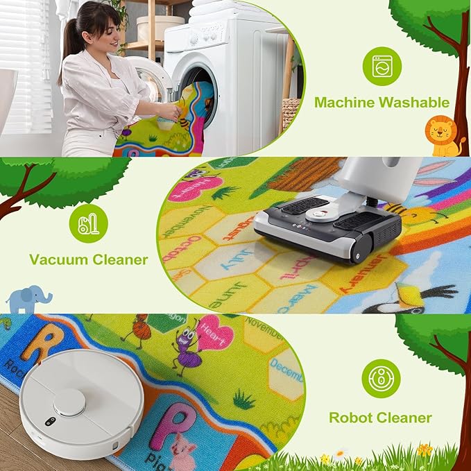 STARUIA ABC Rugs for Kids Playroom, Non-Slip Colorful Educational Kids Rug for Learning Alphabet Animals Numbers Months Shapes, Washable ABC Carpet Play Rug for Nursery Kid Room Decor (36"X59")