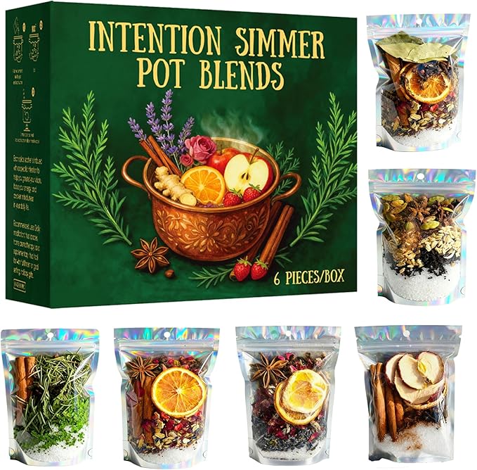 Intention Simmer Pot Blends, Reiki-Infused Simmer Pot Mix for Stove Potpourri, for Home Fragrance, Manifestation, and Energy Cleansing, Unique Mindfulness & Spiritual Gift Idea (6 PCS)
