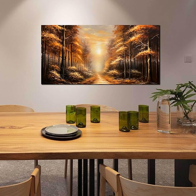 Large Wall Art for Living Room Bedroom Office Gold Forest Artwork Sunrise Landscape Nature Pictures Modern Wall Art Framed Canvas Prints 24x48 Inch