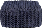 REDEARTH · Cube Low Pouf Foot Stool Ottoman - Hand Knitted Poof - Cord Boho Pouffe - Home Décor - Stuffed Footrest for Living Room - Nursery - Bedroom - Patio (16" x 16" x 8") - Navy Blue, Set of 2
