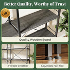 Huuger 5 Tier Bookshelf, L Shaped Corner Bookshelf with 10 Open Shelves, 49.4 Inch Straight Wide Bookcase with Metal Frame and Wooden Board, Adjustable Feet, Grey