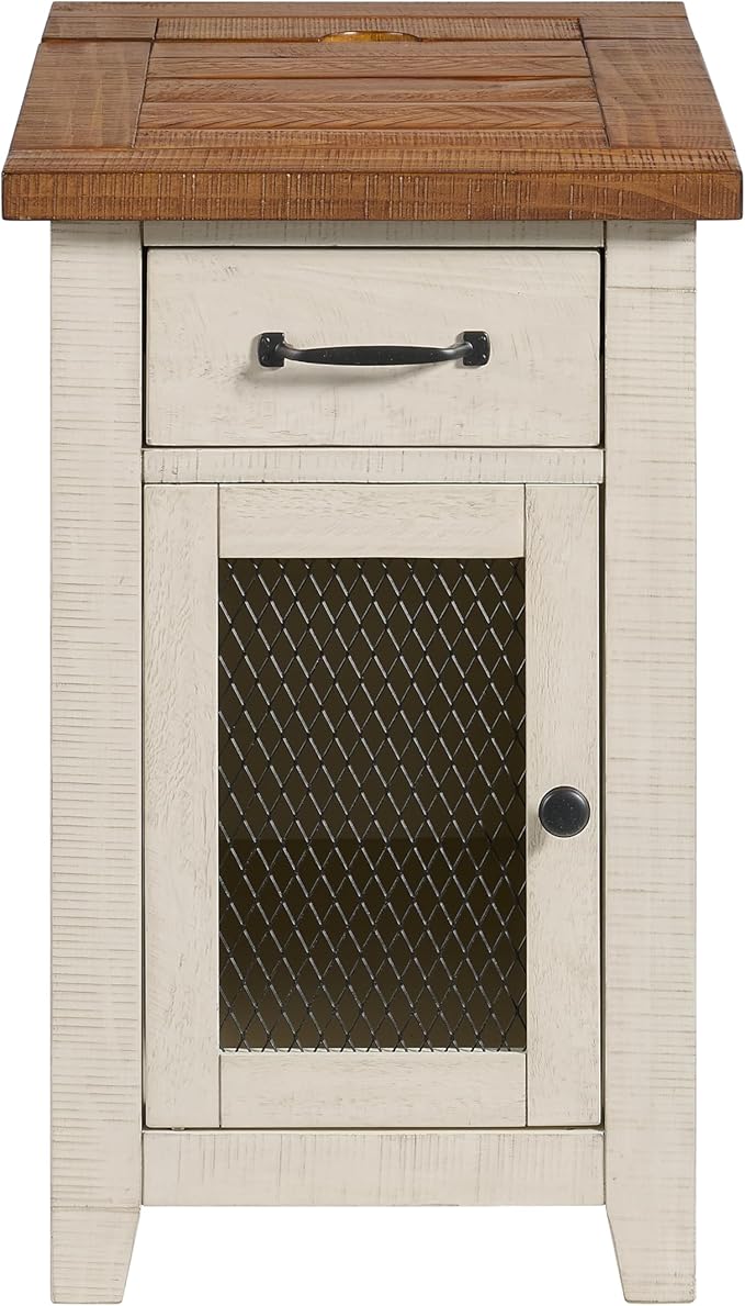 Martin Svensson Home Solid Wood White and Honey Rustic Chairside End Table with Power and Storage
