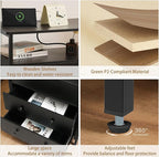 27 inch Wide Night Stand Set 2 with Charging Station, Bedside Table with Open Shelf, 2 Drawers Small Wood Dresser, Modern Wood Nightstand for Bedroom/Living Room (Black)