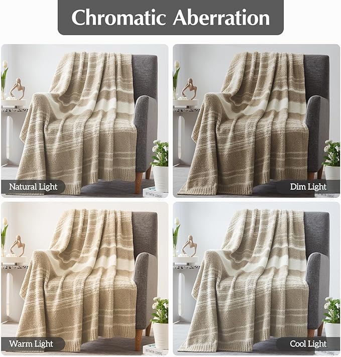 WRENGONGE Khaki Throw Blanket, 50x70 Soft Cozy Striped Throw Blankets for Couch, Sofa, Bed, Travel, Lightweight Fluffy Warm Plush Decorative Blankets for Women, Men Gift