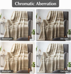 WRENGONGE Khaki Throw Blanket, 50x70 Soft Cozy Striped Throw Blankets for Couch, Sofa, Bed, Travel, Lightweight Fluffy Warm Plush Decorative Blankets for Women, Men Gift