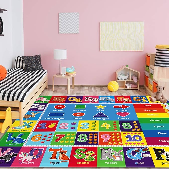 Baby Play Mat Kids Rug for Playroom, Floor Mat for Toddlers, Playtime Collection ABC, Numbers, Animals Educational Area Rugs for Kids Room Classroom ( 78.7X 59 Inch)