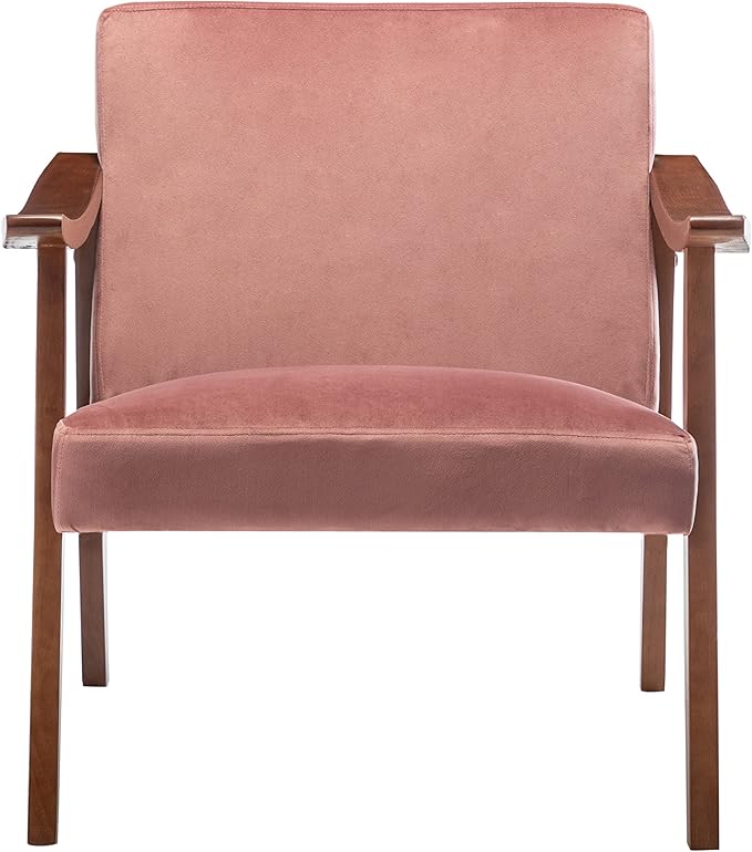 Accent Chair with Velvet Upholstery and Solid Wood Frame, Classic Mid-Century Modern Living Room Furniture for Extra Seating, Rose