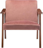 Accent Chair with Velvet Upholstery and Solid Wood Frame, Classic Mid-Century Modern Living Room Furniture for Extra Seating, Rose