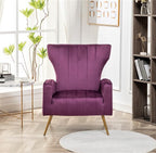 Modern Velvet Accent Chair, Channel Tufted Bedroom, Office or Living Room Furniture with Elegant Metal Legs, 26" Wide Armchair, Purple