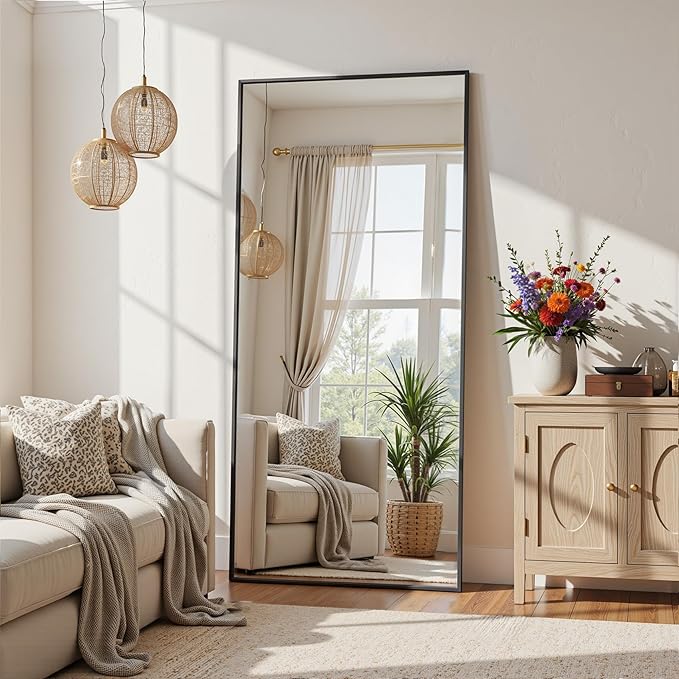 Full Length Mirror, 71"x28" Full Body Mirror, Oversized Floor Mirrors, Leaning Free Standing Mirrors, Hanging Mounted Large Mirrors for Bedroom Dressing Room, Cloakroom, Black