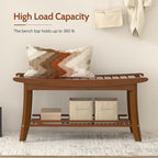 Bamboo Entryway Storage Bench with Shelves Shoe Rack Bench Seat Organizer for Porch Bedroom Bathroom Balcony 39 x 13 x 19.2 Inches Chestnut Brown
