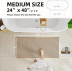 Waffle Bath Mat, Boho Bathroom Rugs Non Slip Washable Super Absorbent Quick Dry Bath Mat Farmhouse Bathroom Decor, 48"x24" Khaki and White