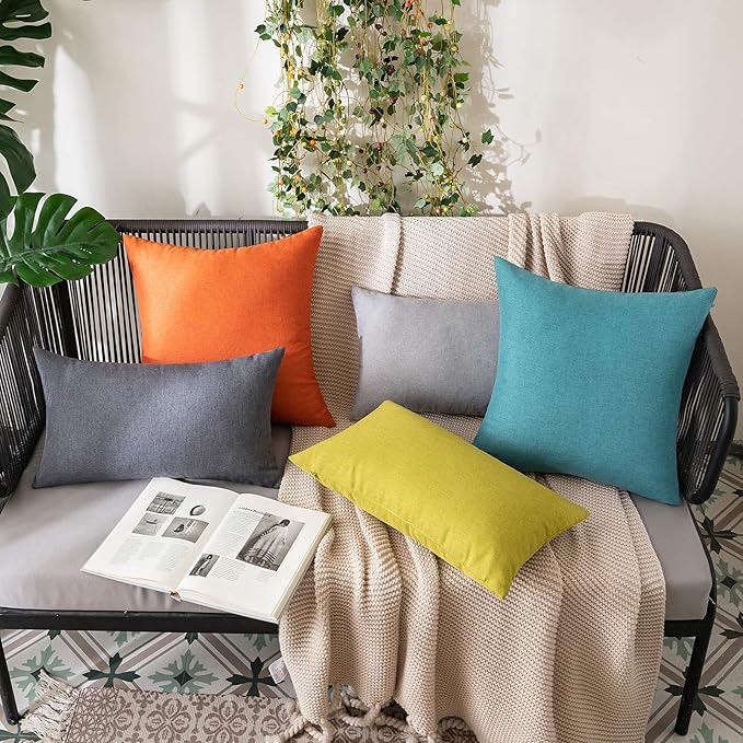 MIULEE Pack of 2 Decorative Outdoor Solid Waterproof Throw Pillow Covers Faux Linen Garden Farmhouse Coastal Cushion Cases for Summer Patio Tent Balcony Couch Sofa 20x20 Inch Turquoise