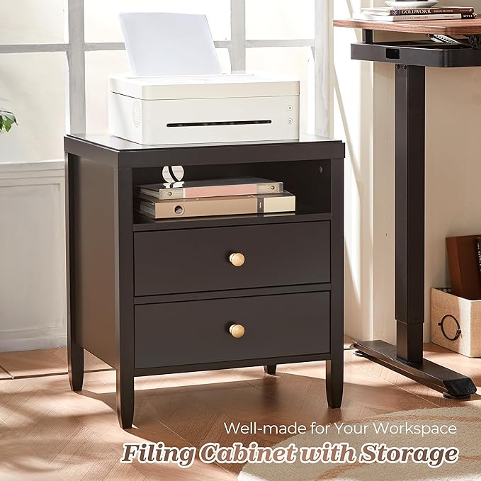 Huuger Black Nightstand Set of 2, Night Stand with Charger Station, Bedside Table with 2 Drawers, Bed Side Tables for Bedroom, Modern Nightstands, Metal Knobs, Painted Surface | with Charger Station, 2 Drawers, Bed Side Tables, for Bedroom, Metal Knobs...