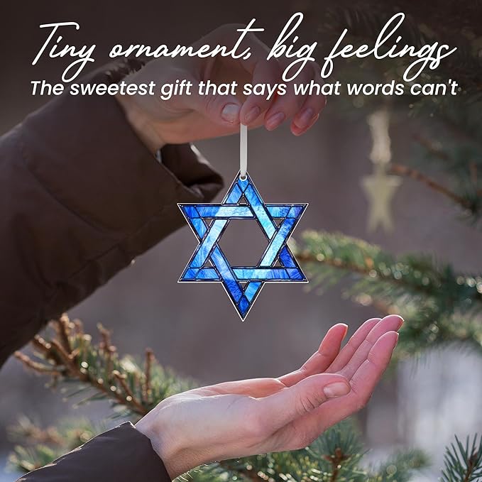 FLAGWIX Christmas Hanukkah Gifts for Women Men - Acrylic Christmas Ornament for Tree Decorations - Hamsa Hand Ornaments Decor, Star of David Tree Topper, Spiritual Religious Gifts for Mom Grandma