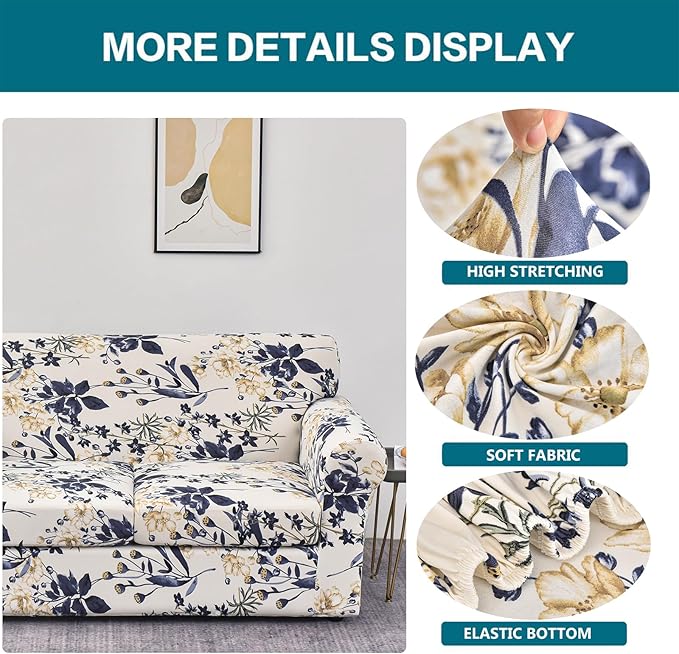 KRFOONN 3 Piece Stretch Sofa Couch Covers for 2 Cushion Couches Printed Sofa Loveseat Slipcover with 2 Separate Seat Cushion Covers Washable Sofa Slip Covers Furniture Protector (Loveseat, 27), Medium