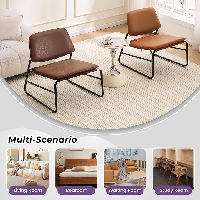 DAICO Modern Accent Chair Waterproof Armless Sling Accent Chairs Comfy Upholstered Side Sitting Chairs with Metal Frame for Living Room Bedroom Balcony Garden, Faux Leather, Camel