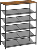 VASAGLE Shoe Rack for Entryway, 6-Tier Shoe Rack Organizer with Storage Shelves and Spacious Top, Freestanding, Adjustable, Industrial, Rustic Brown and Ink Black ULBS044KD01