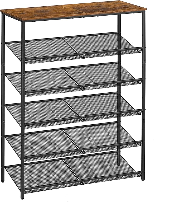 VASAGLE Shoe Rack for Entryway, 6-Tier Shoe Rack Organizer with Storage Shelves and Spacious Top, Freestanding, Adjustable, Industrial, Rustic Brown and Ink Black ULBS044KD01