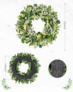 Vlorart 2 Pack Green Eucalyptus Leaf Wreaths, 24 Inch Artificial Spring Summer Wreaths for Front Door Decor Boxwood Wreath with Big Berries, Farmhouse Greenery Wreath Outside Year Round Indoor/Outdoor