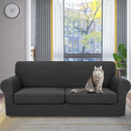 YEMYHOM Latest Checkered 3 Pieces Couch Covers for 2 Cushion Couch High Stretch Sofa Cover with 2 Extra Large Seat Cushion Covers Anti Slip Elastic Slipcovers (Black), 71"-91"(2 Cushions)