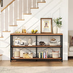 Semoic 3-Tier Industrial Bookshelf, Wide Wood Horizontal Bookcase, Open Large Book Shelf with Metal Frame, Display Rack Shelving Unit, Storage Organizer for Living Room, Bedroom & Study, Brown
