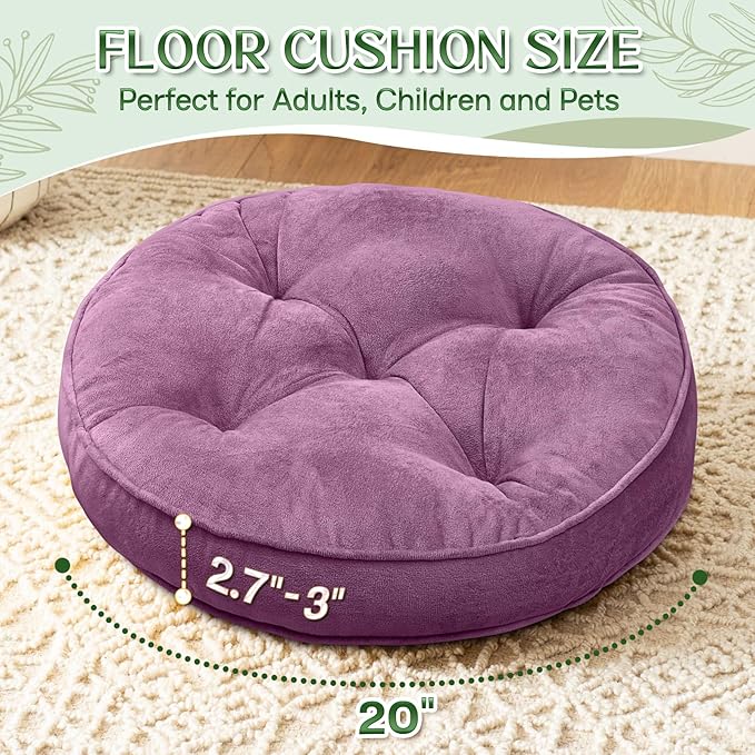 Floor Pillow Set of 2, Memory Foam Meditation Cushion, Floor Cushions for Adults Sitting, Large Round Seat Cushions for Yoga, Living Room, 20x20 Inch (Round | Pearly Purple)