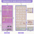 GMAK Hanging Jewelry Organizer with Hanger Metal Hooks, Double-Sided Jewelry Holder Accessories Organizer Storage Roll for Jewelry, Earrings, Bracelets, Necklaces, Rings - Light Purple