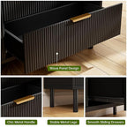 GarveeHome Black Fluted 3 Drawers Dresser, Wide Wood Chest of Drawers, Modern Storage Dresser Chest of Drawers Organizer with Metal Legs and Anti-Tipping Device for Bedroom Living Room
