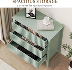 Large Sage Green Fluted 3-Section Set of 2, Modern 30 Inch Tall Wood Side Unit with Ball Bearing Slides, Wide Accent Furniture with Spacious Compartments for Living Room Entryway
