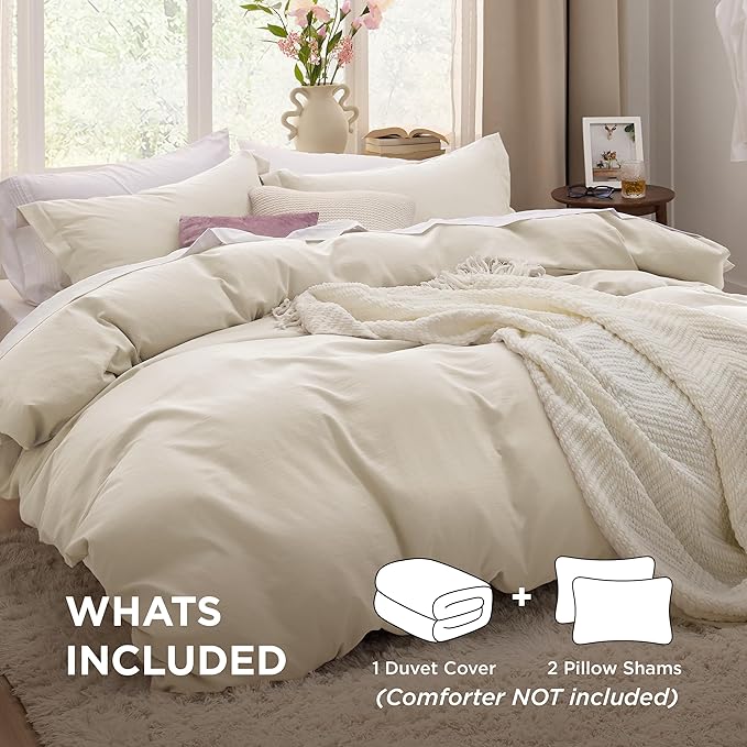 Bedsure Oat Milk Oversized King Duvet Cover - 3 Pieces Prewashed Cotton-Like Polyester Extra Soft Bedding Set, Includes 1 Duvet Cover 120x98 Inches with Zipper Closure & 2 Pillow Shams, No Comforter
