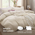 Bedsure Oat Milk Duvet Cover Queen Size - 3 Pieces Prewashed Cotton-Like Extra Soft Bedding Set, Includes 1 Duvet Cover 90x90 Inches with Zipper Closure & 2 Pillow Shams, Comforter Not Included