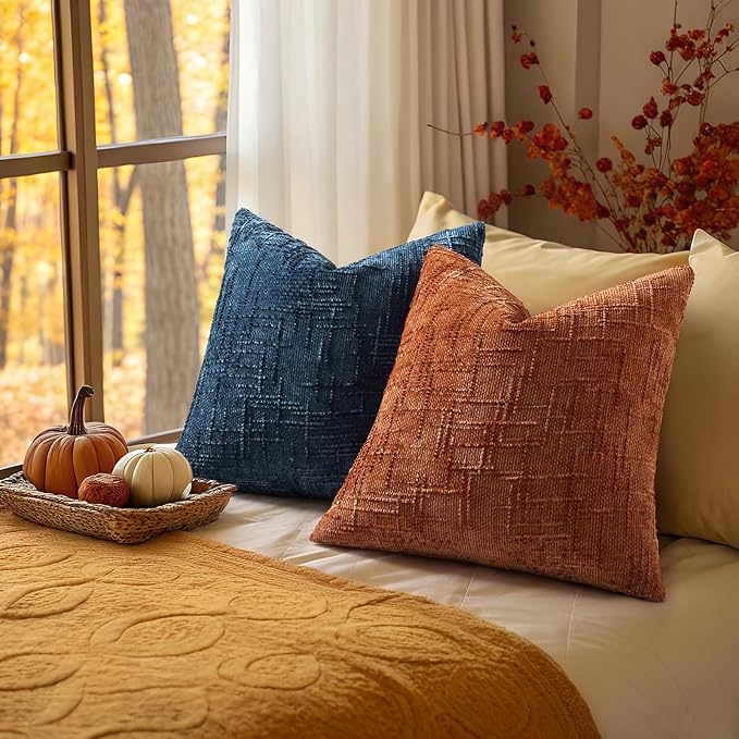 decorUhome Spring Rust Chenille Throw Pillow Covers 20x20 Set of 2 Textured Soft Cozy Slubby Couch Pillow Covers Modern Farmhouse Boho Decorative Pillow Cases for Bed Sofa Living Room