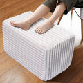 Rectangular Stuffed Pouf Ottoman with Foam Chunk Filling, Coral Fleece and Furry Fabric Design, Multi-Functional Floor Pouf for Living Room,Wide Stripe, White
