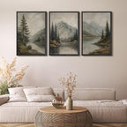 MUDECOR Framed Wall Art Print Set Mountain Landscape Nature with Trees, Lake, and Mountains, Rustic Illustrations Modern Art Decorative Colorful for Living Room, Bedroom, Office - 16"x24"x3 Black